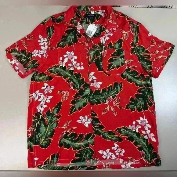 J Crew Camp Collar Hawaiian Aloha Shirt Mens Large Coconut Buttons 100% Viscose - Picture 3 of 10